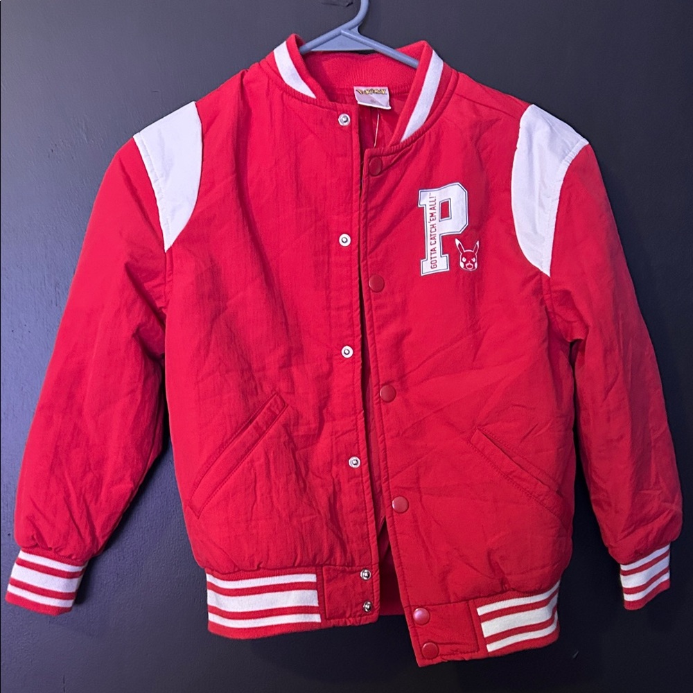 Kids Red Varsity Jacket with White Accents Pokémon